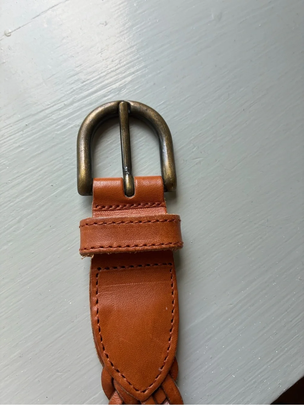 Turkish Collection Brown Braided Genuine Leather Belt Womens Sz L Brass Buckle